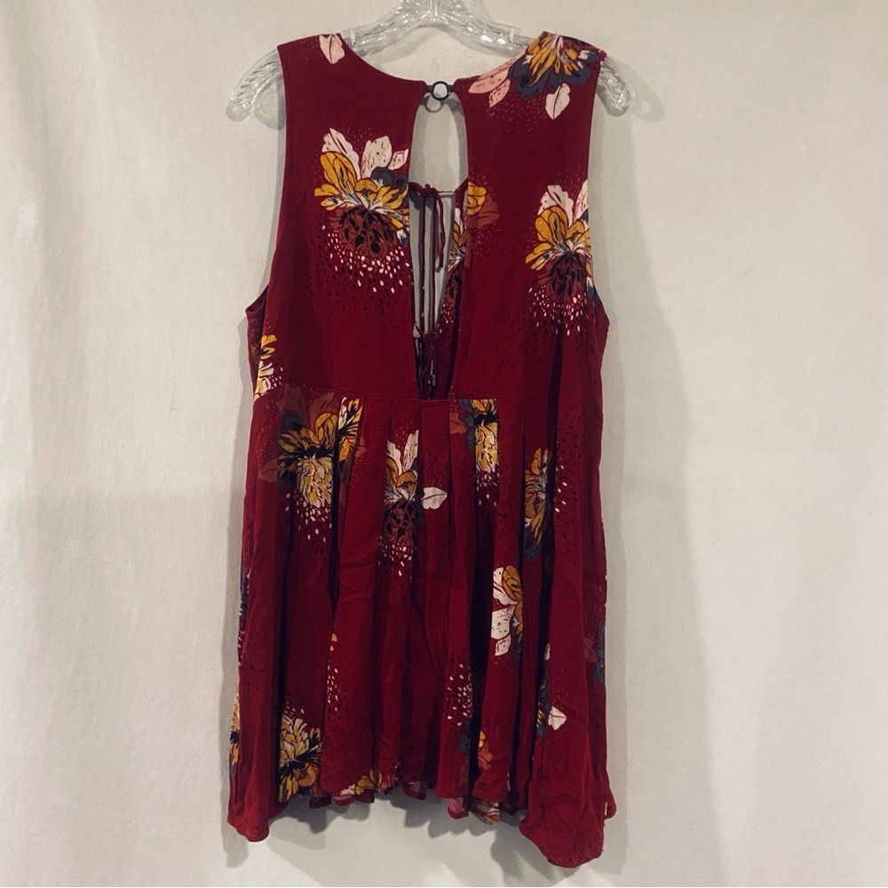 Free People Red Floral Lace Up Boho‎ Mini Dress Sleeveless Large OB502239 - Picture 2 of 9